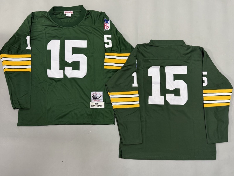 Men 2025 Green Bay Packers #15 Starr Green Throwback Limited NFL Jersey style 002->green bay packers->NFL Jersey